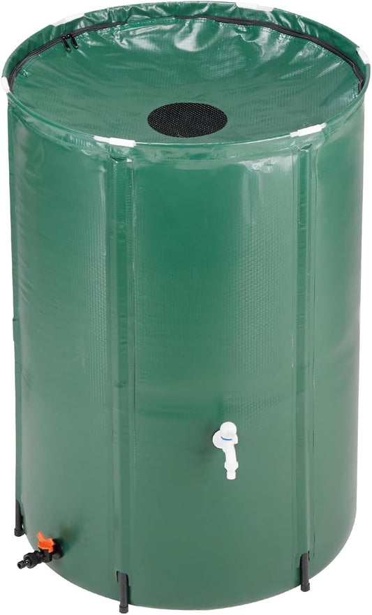 100 Gallon Collapsible Rain Barrel, Portable Rainwater Collection System, Water Storage Tank, Rain Catcher Barrel with Two Spigots and Overflow Kit, Rain Water Barrel Collector for Garden, Green