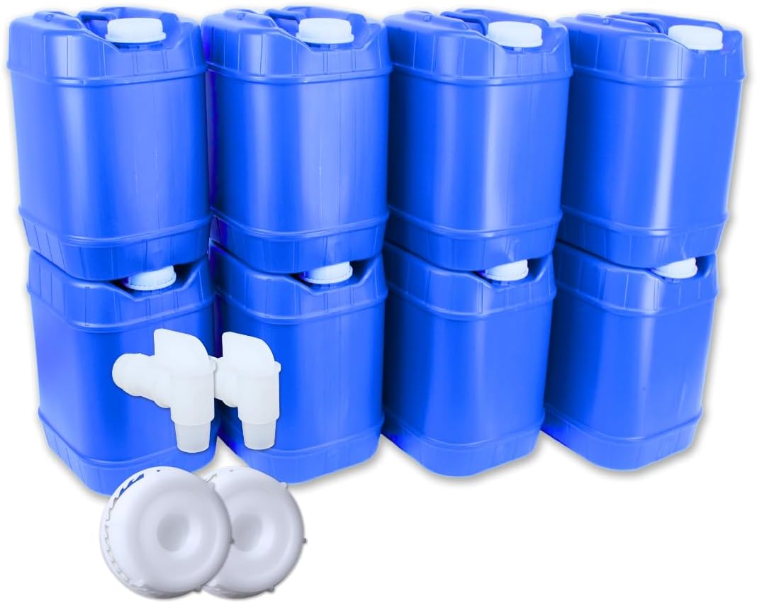 5-Gallon Stackable Water Storage Containers, 5 Gallons Each w/Lids + Spigot, Easy Fill, Survial Supply Emergency Water Storage for Camping and Disaster Preparedness, RV, 40 Gallon (8 Tanks)
