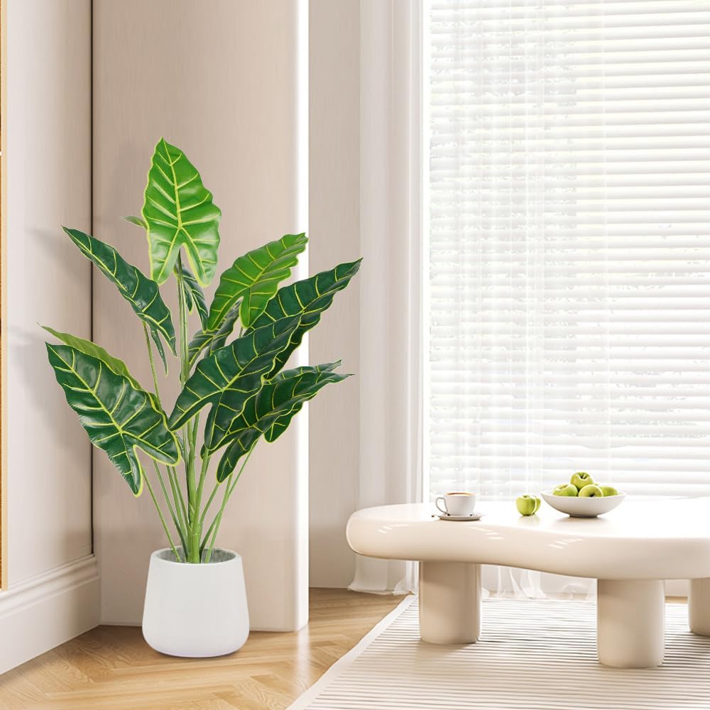 Melorca&Guilla Artificial Plants 2PCS 30“ Fake Taro Plants,Large Faux Plant,Artificial Grass Greenery Shrubs Bushes for Garden Porch Window Box Shop Office Home Décor