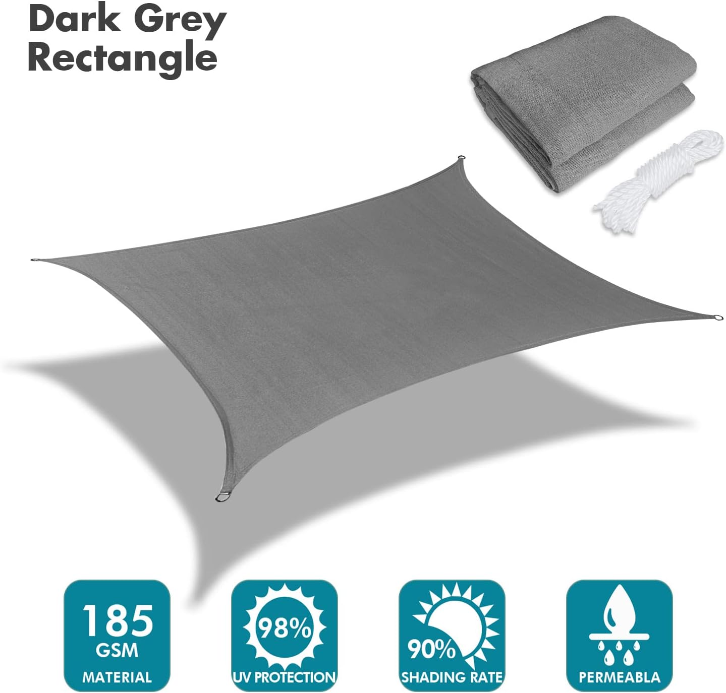 KANAGAWA 6'X18' Dark Gray Custom Size Sun Shade Sail Rectangle UV Block Canopy Cover for Patio Backyard Lawn Garden Outdoor (Customized Available)