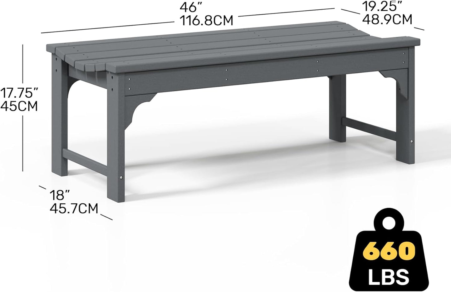 Outdoor Benches Weatherproof, All Weather Resistant Park Bench Poly Lumber Backless Garden Bench Seat for Entryway Front Porch, Gray