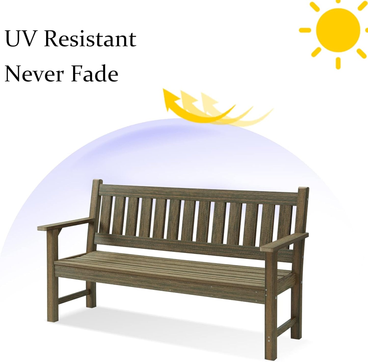 Outdoor Bench, 3-Person Garden Bench, Poly Lumber Patio Bench for Outdoors, Porch, and Park (Light Brown)