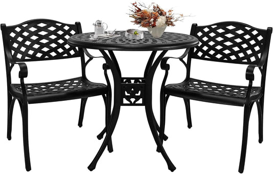 30.31" Outdoor Table and Chairs, Patio Table Set with 2.36" Umbrella Hole, Anti-Resistant Outdoor Dinning Set, Cast Aluminum Patio Furniture Set for Garden, Porch, Deck