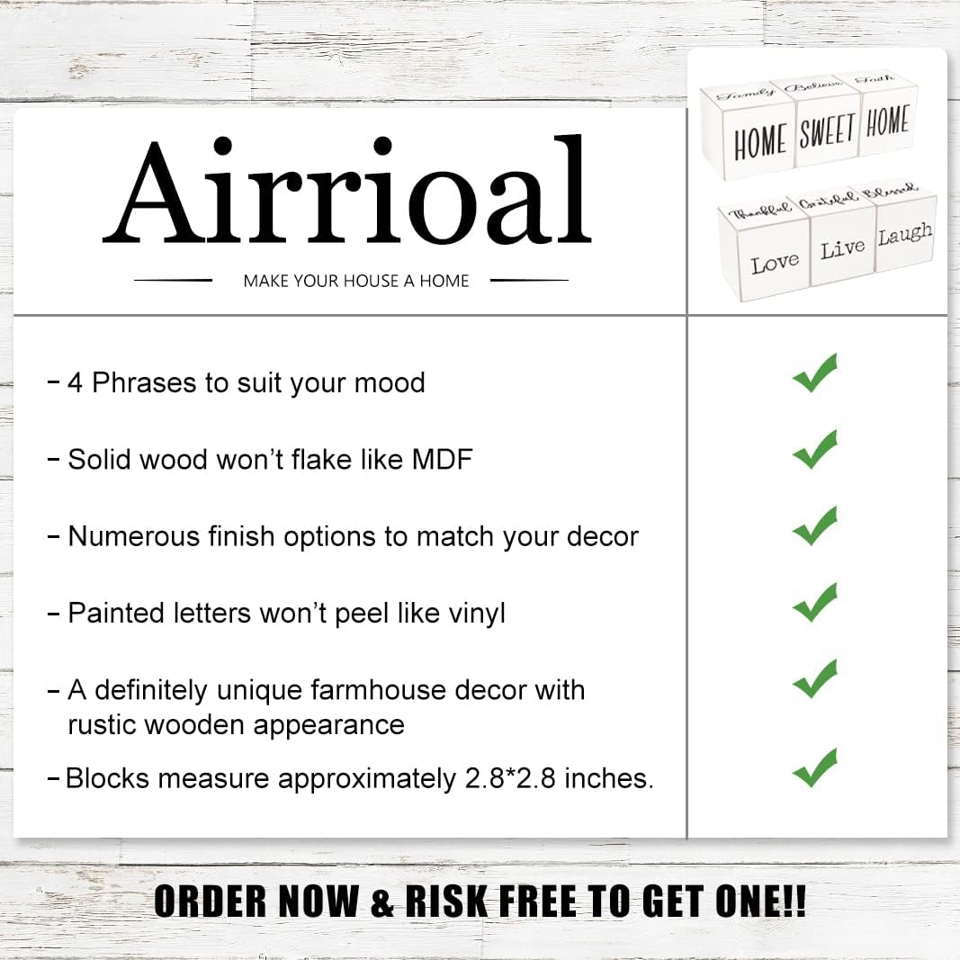 Rustic Home Decor - 4-Sided Wooden Blocks, Home Sweet Home&Thankful Grateful Blessed&Family Believe Faith&Love Live Laugh Sign, Modern Farmhouse Decorations for Shelf Tiered Tray Entryway Coffee Table