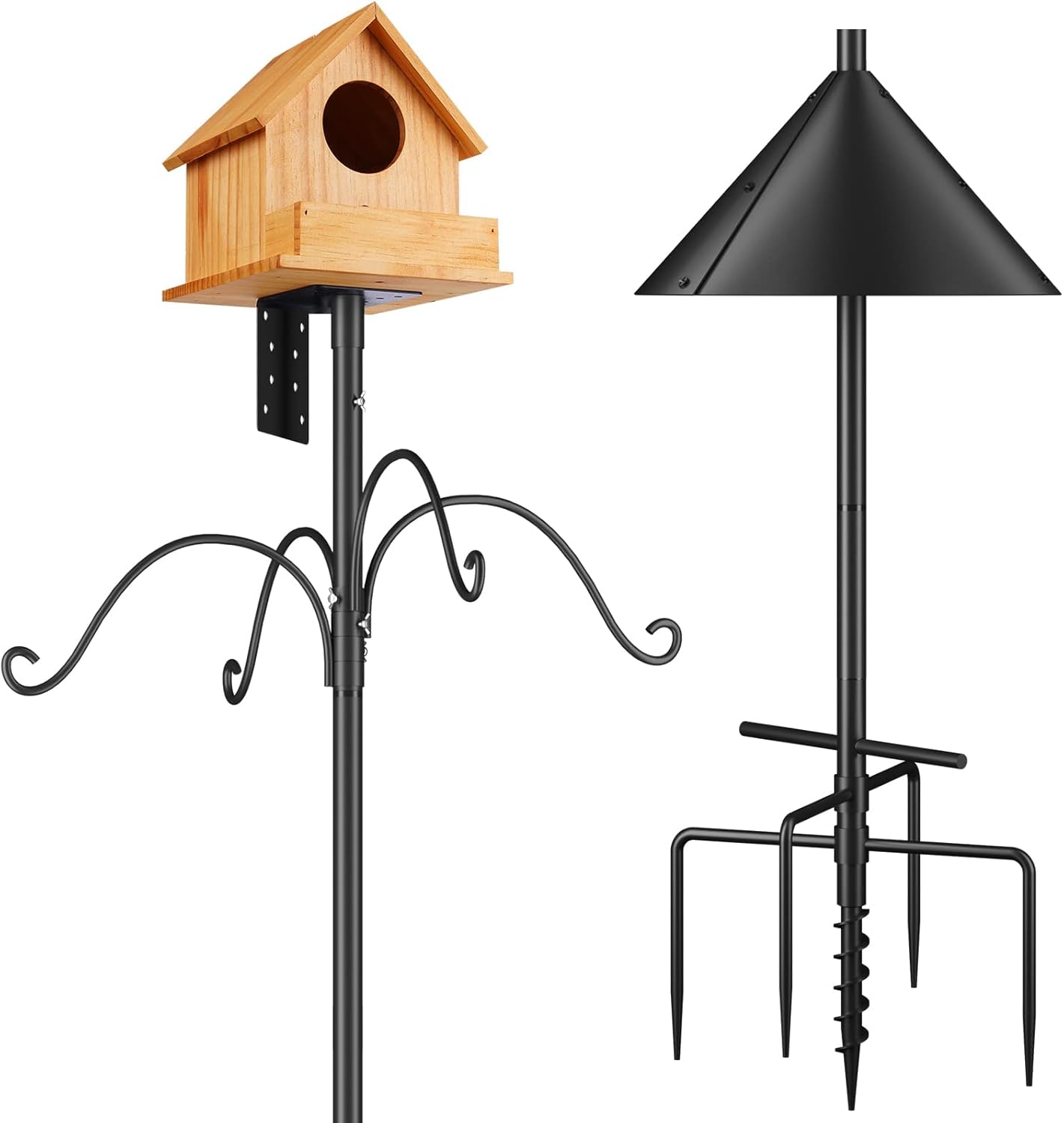 Bird Feeders Pole, House Pole 92 Inch, Adjustable Heavy Duty Feeder Stand Feeding Station with Sturdy Anchor Squirrel Proof Baffle for Watching (Bird Not Included)