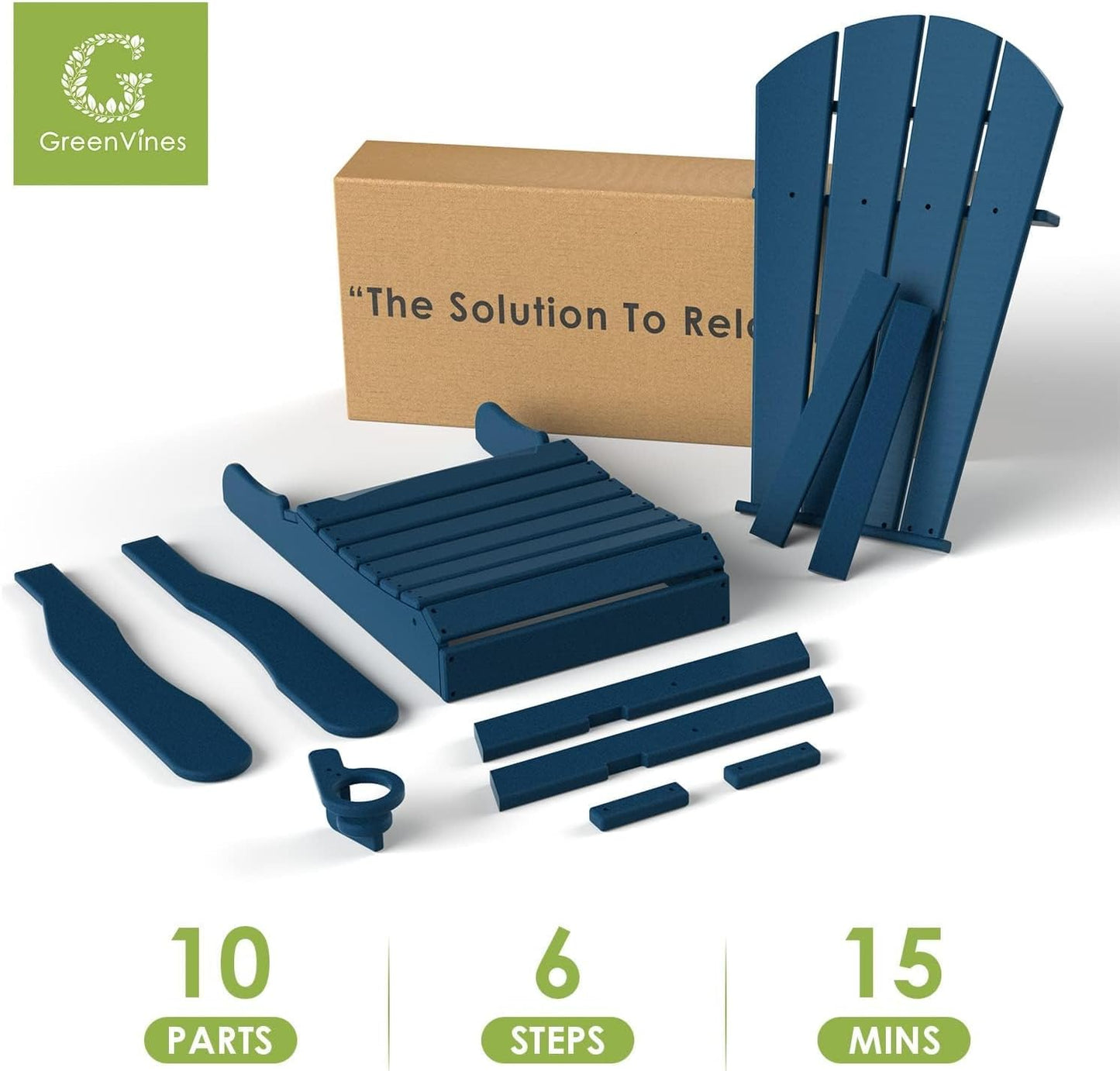 GREENVINES Folding-Adirondack-Chairs-Set-of-6 | HDPE Plastic | Fire Pit Chair | All Weather | Cup Holder | Blue | for Deck Backyard Patio Outdoor Garden