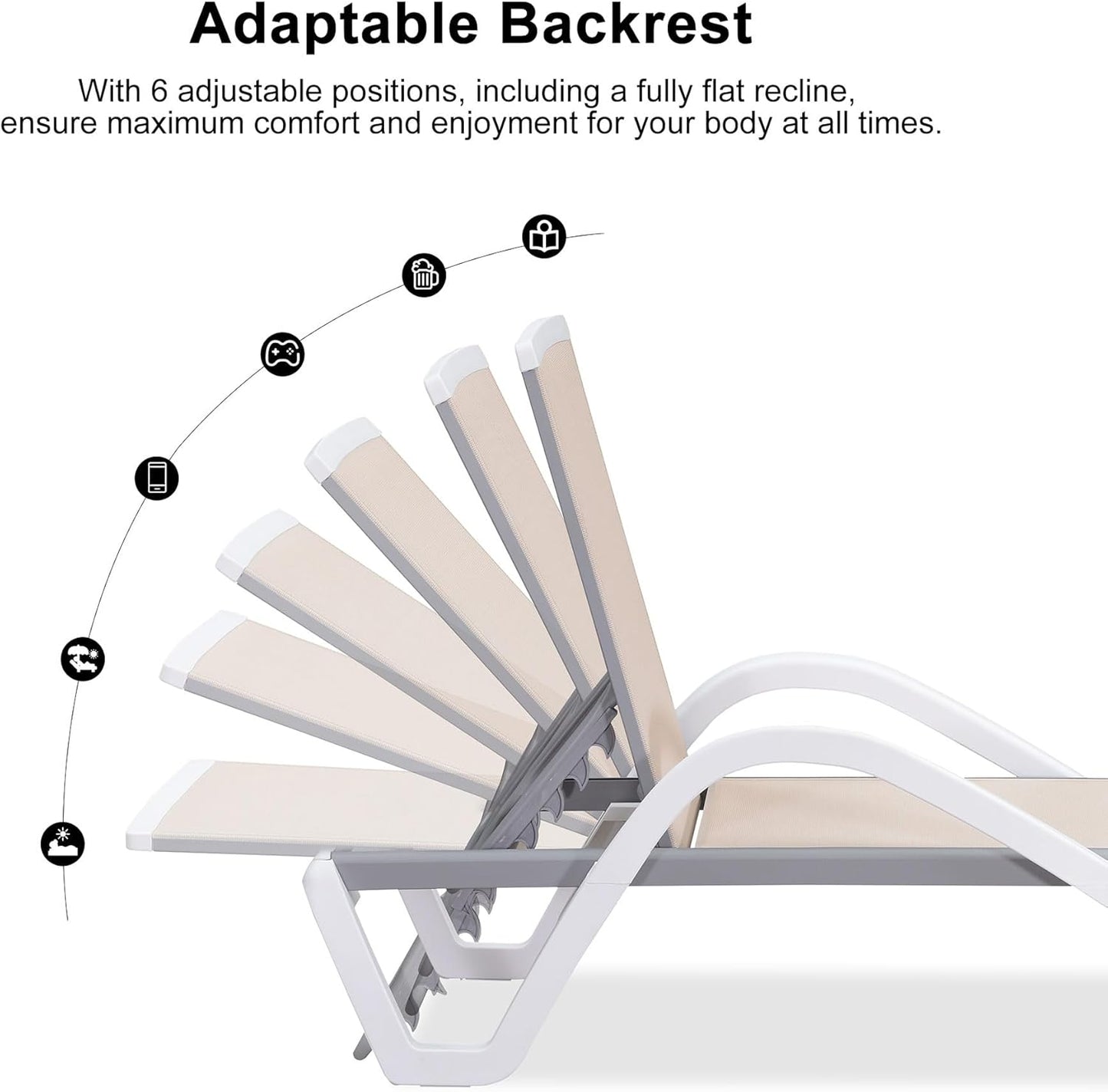 PURPLE LEAF Patio Chaise Lounge Chair with Armrests Outside Aluminum Plastic Stackable Tanning Chairs for Pool Sunbathing Beach Deck Outdoor Lounger, Beige