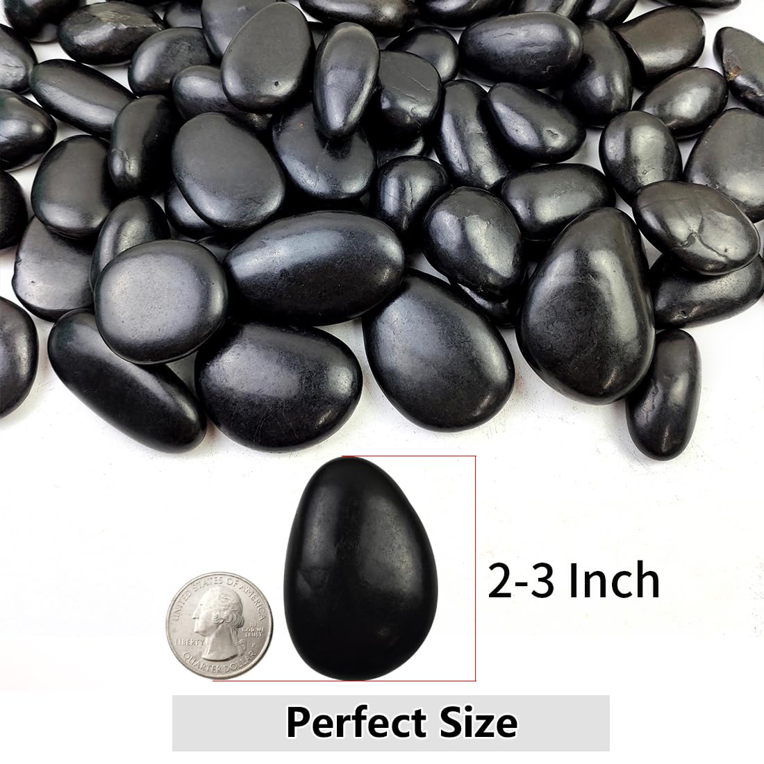 10lbs Black Pebbles for Plants, 2-3 Inch High Polished Natural Large River Rocks for Landscaping, Decorative Stones Vase Filler Fish Tank Aquariums Garden Outdoor and Indoor DIY