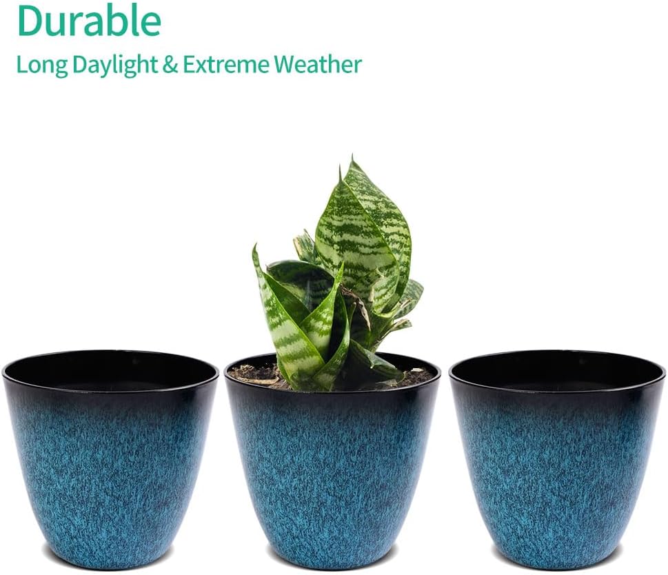 3Pack Plant Pots Durable Decorative Flower Pots,6 Inch Planter Set for Indoor and Outdoor Plants,Flowers,Succulents (Blue)