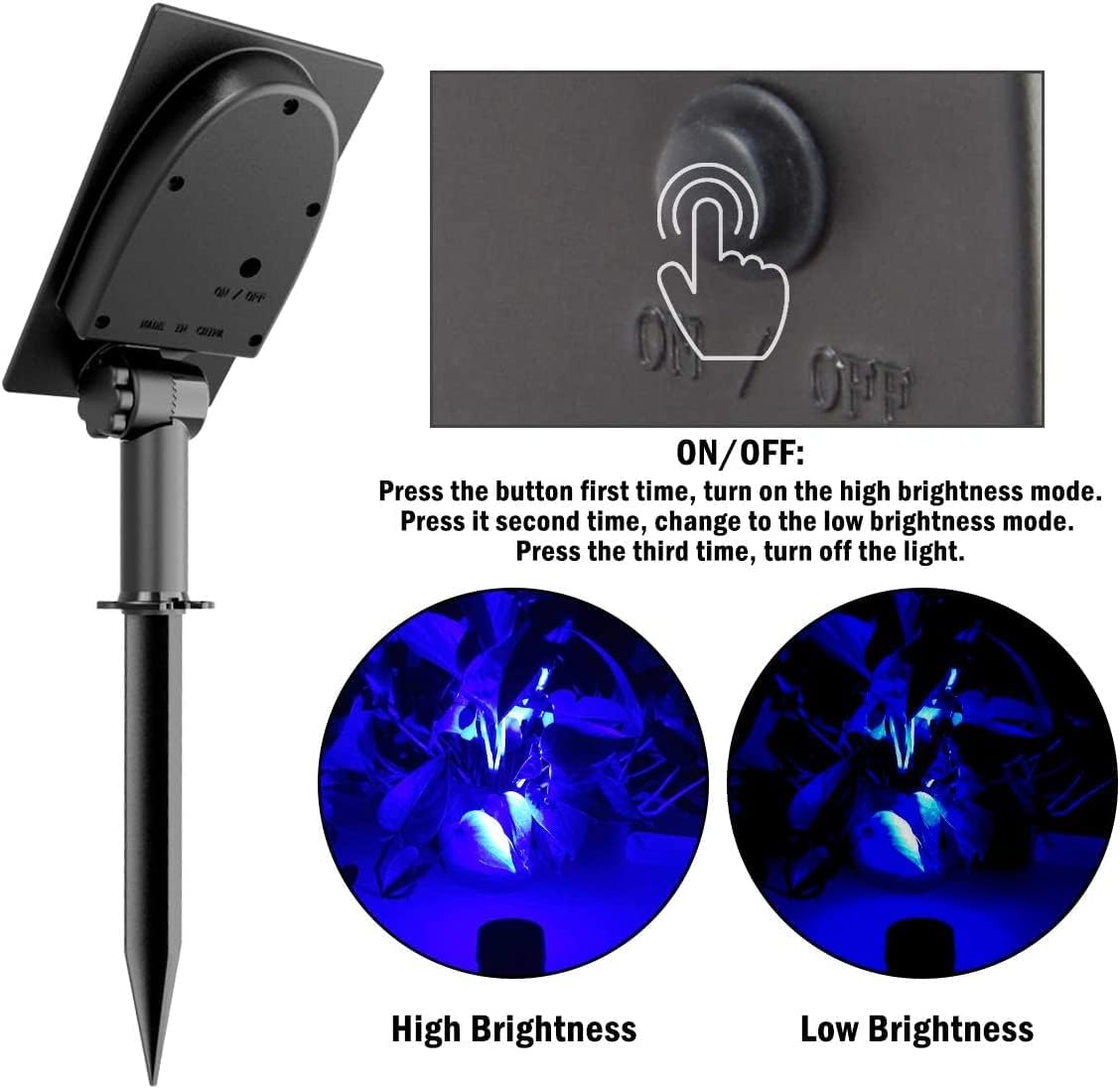 T-SUNUS Halloween Solar Landscape Spotlights 2 Pack Metal, Outdoor Waterproof IP65 Blue Spot Lights Separated Panel with 9.8ft Cable Auto On/Off for Christmas Tree Garden Driveway Pathway Pool