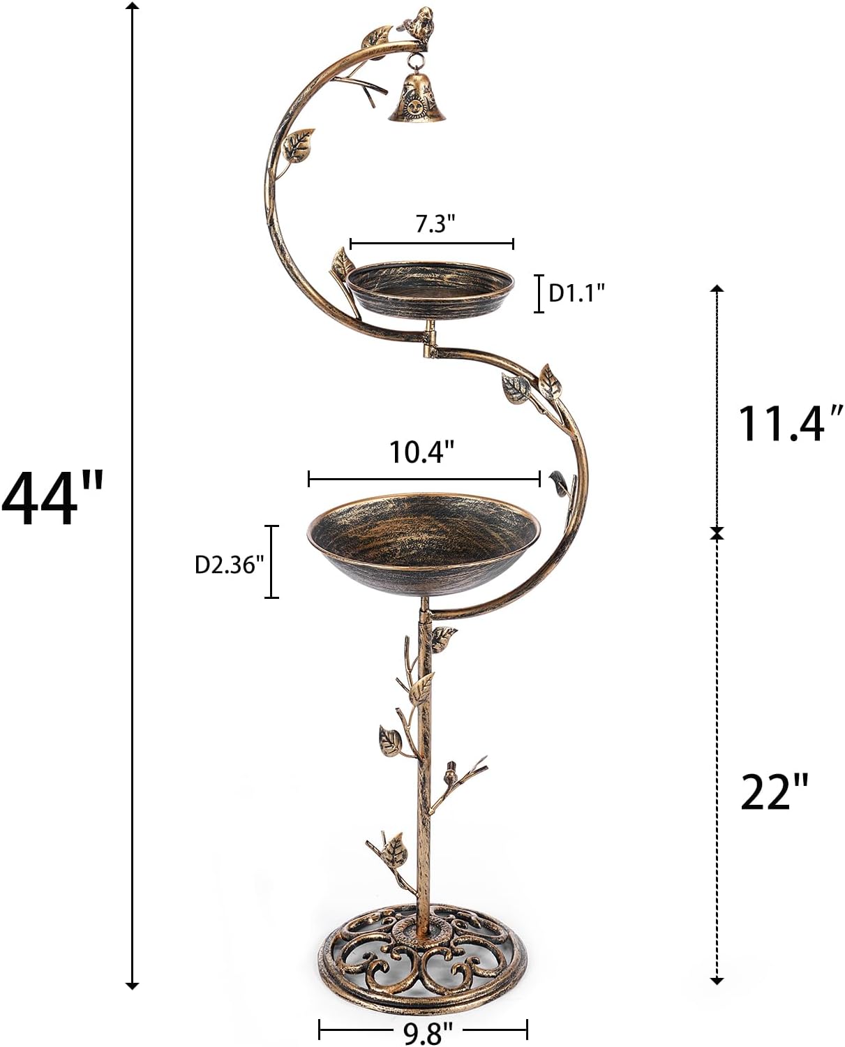 44" H Cast Iron Bird Baths for Outdoors with Metal Bird Feeder,Vintage Metal Bird Bath Bowl Garden Lawn Yard Decorations