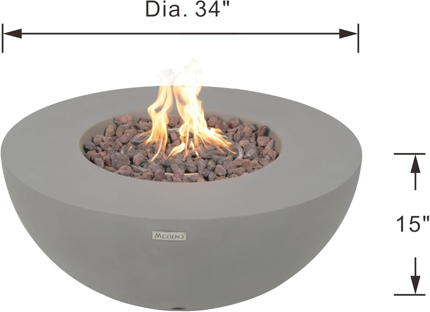 AMS Fireplace | Modeno | Roca | Firepit Table | Cover and Lava Rocks Included | (Fuel: Natural Gas - Light Gray)