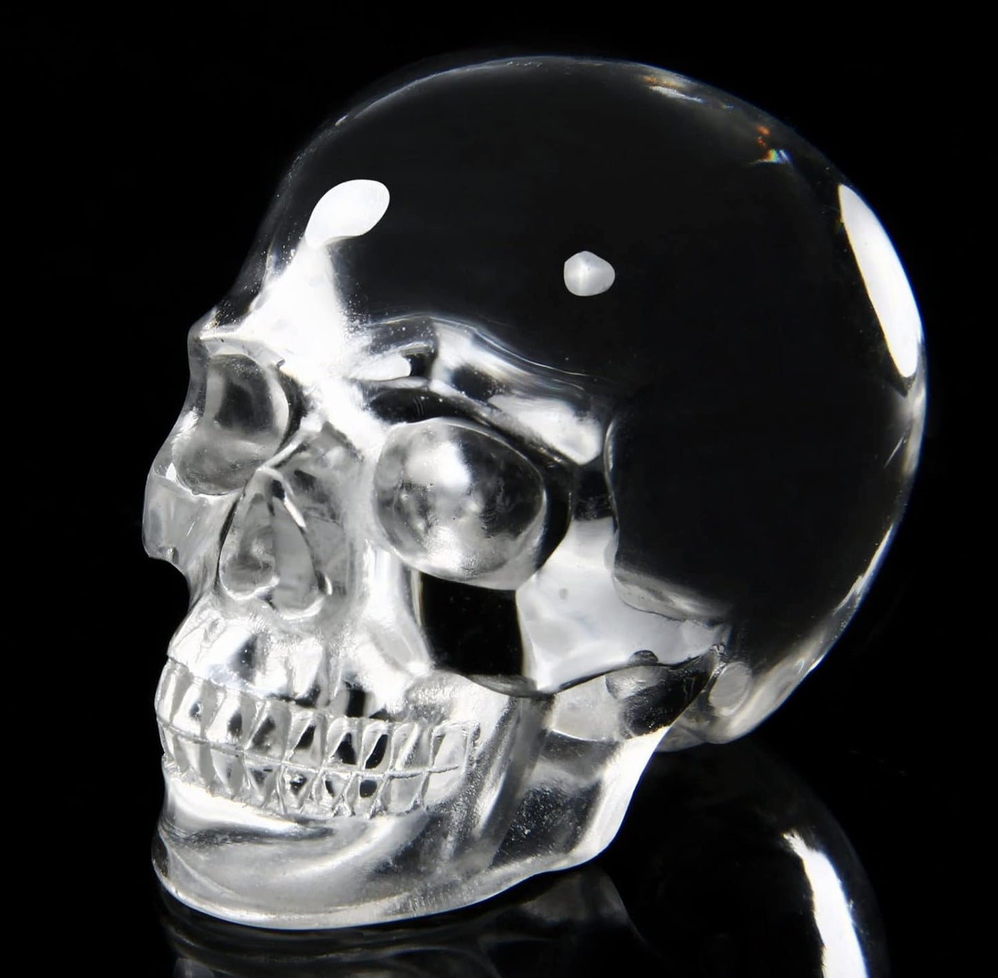 Skullis 2.0" K9 Crystal Skull, Hand Carved Gemstone Fine Art Sculpture, Reiki Healing Stone Statue.