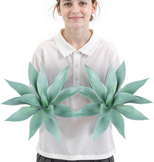Velener Artificial Outdoor Blue Agave Plant - Small Size UV Resistant Fake Agave Plants for Indoor and Outdoor Decor(14 Inch)-2 Pack