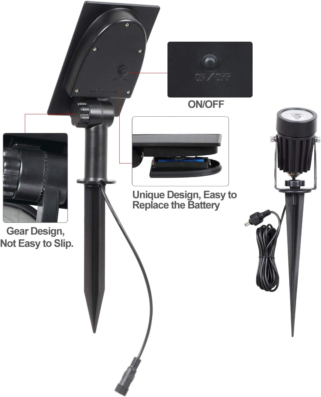 T-SUN Solar Spotlights, Outdoor LED Solar Lights, Waterproof Auto ON/Off Solar Wall Lights for Garden,Driveway, Pathway, Pool Area(White)