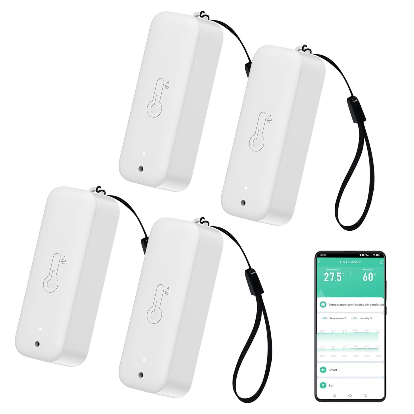 WiFi Hygrometer Thermometer Sensor, Wireless Smart Temperature Humidity Monitor with Remote App Notification Alert, for Home, Greenhouse White (4pack)