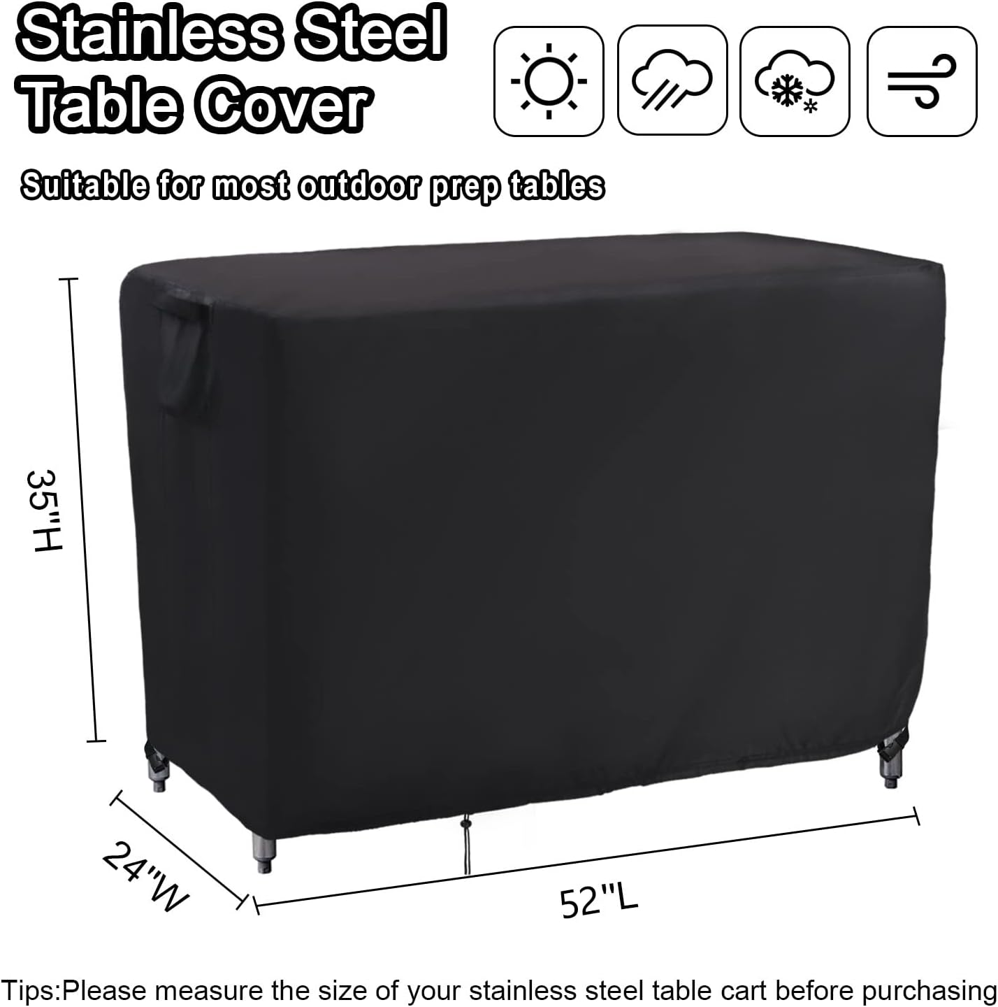 Kingling Outdoor Prep Table Cover for Cart Table, 52 inch Stainless Steel Metal Table Covers Waterproof Protection for Patio Prep Grill Tables - 52''L x 24''W x 35''H