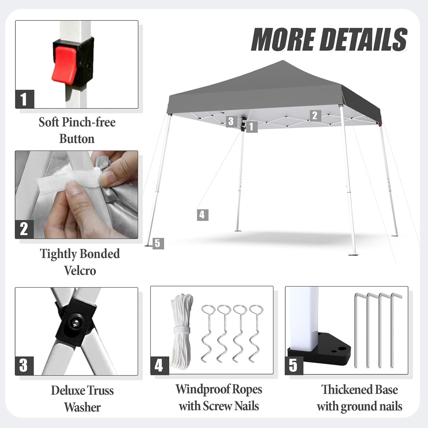 10x10 Pop Up Canopy, 300D Silver Coated Grey Fabric Outdoor Gazebo, Beach Tent Slant Legs with Storage Bag,Easy Up Sun Shade Shelter Tents with 8x8 Top Cover for Patio,Party