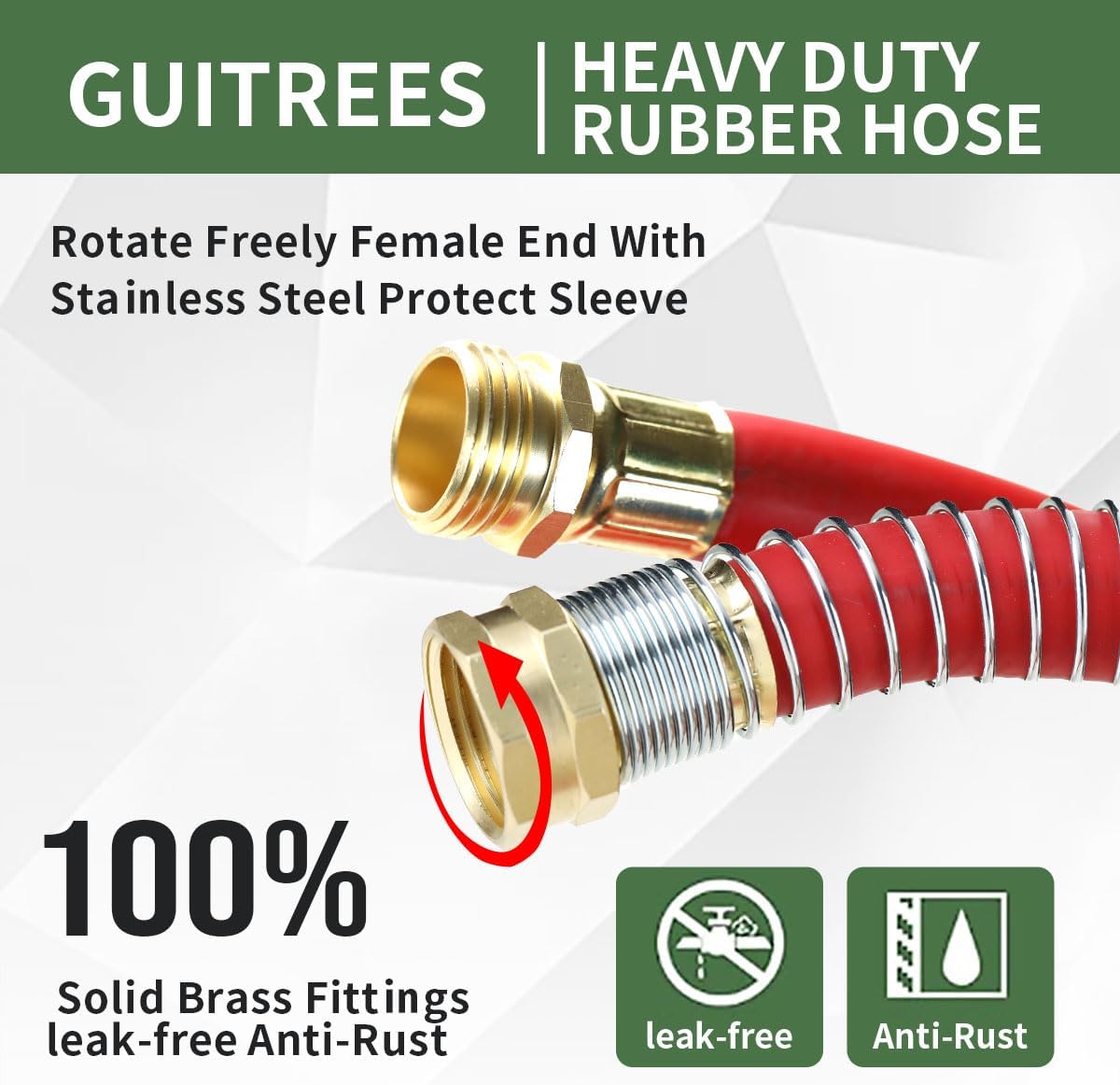 25FT 5/8 Heavy Duty Rubber Garden Hose - 200psi Working, 1000psi Burst - Hot/Cold Water - Five-Layered Braiding for Durability - Versatile for Gardening, Agriculture, Construction(Red)