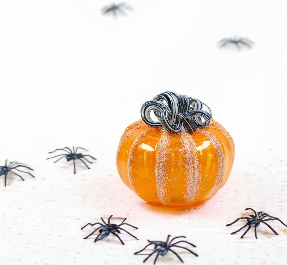 Luke Adams Glass Handmade Glass Pumpkins Handmade Table Top Home Decor (Squat, Halloweenie)