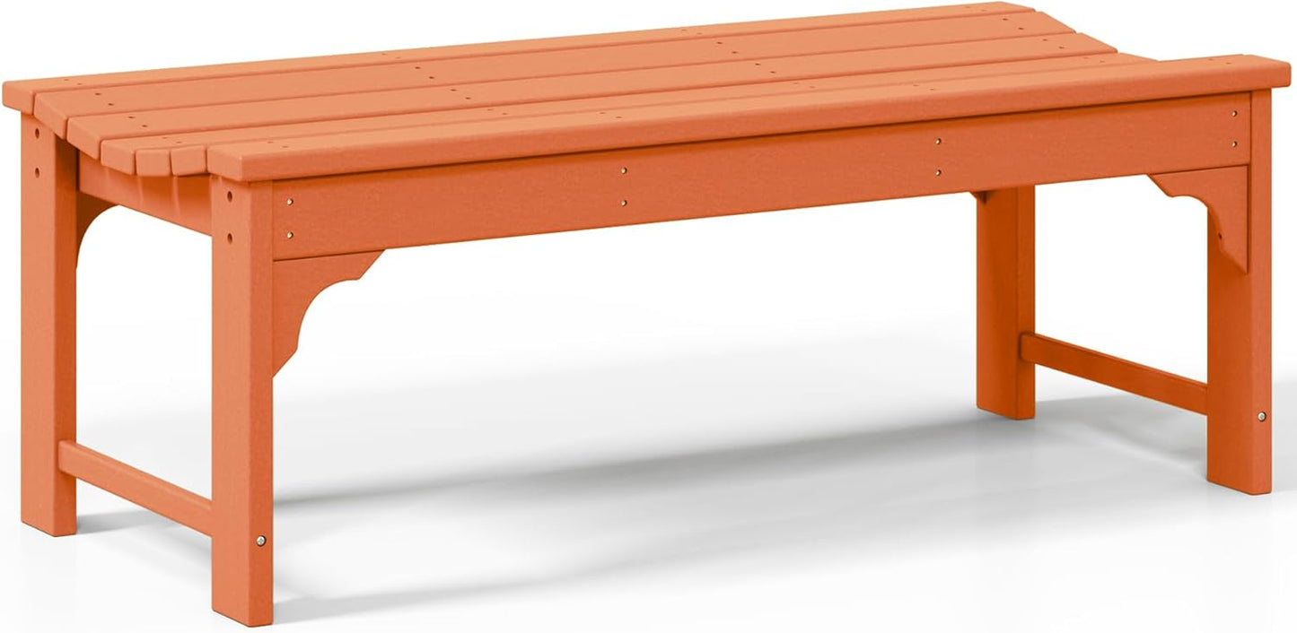 Outdoor Benches Weatherproof, All Weather Resistant Park Bench Poly Lumber Backless Garden Bench Seat for Entryway Front Porch, Orange