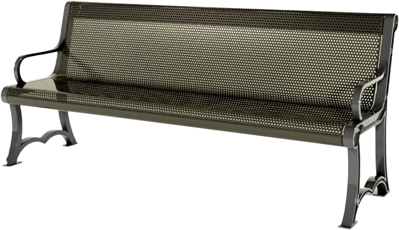 Heavy-Duty Outdoor Bench Thermoplastic Coated, Punched Steel, Commercial-Grade Garden Bench, Made in America (Portable with Back, 4 Ft, Textured Gold Vein)