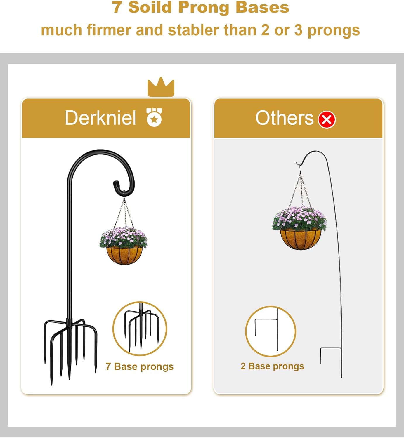 Shepherd Hook 92 Inch Tall Heavy-Duty Metal Garden Hanging Pole Stake for Bird Feeder Pole Plant Baskets, Black (1 Pack)