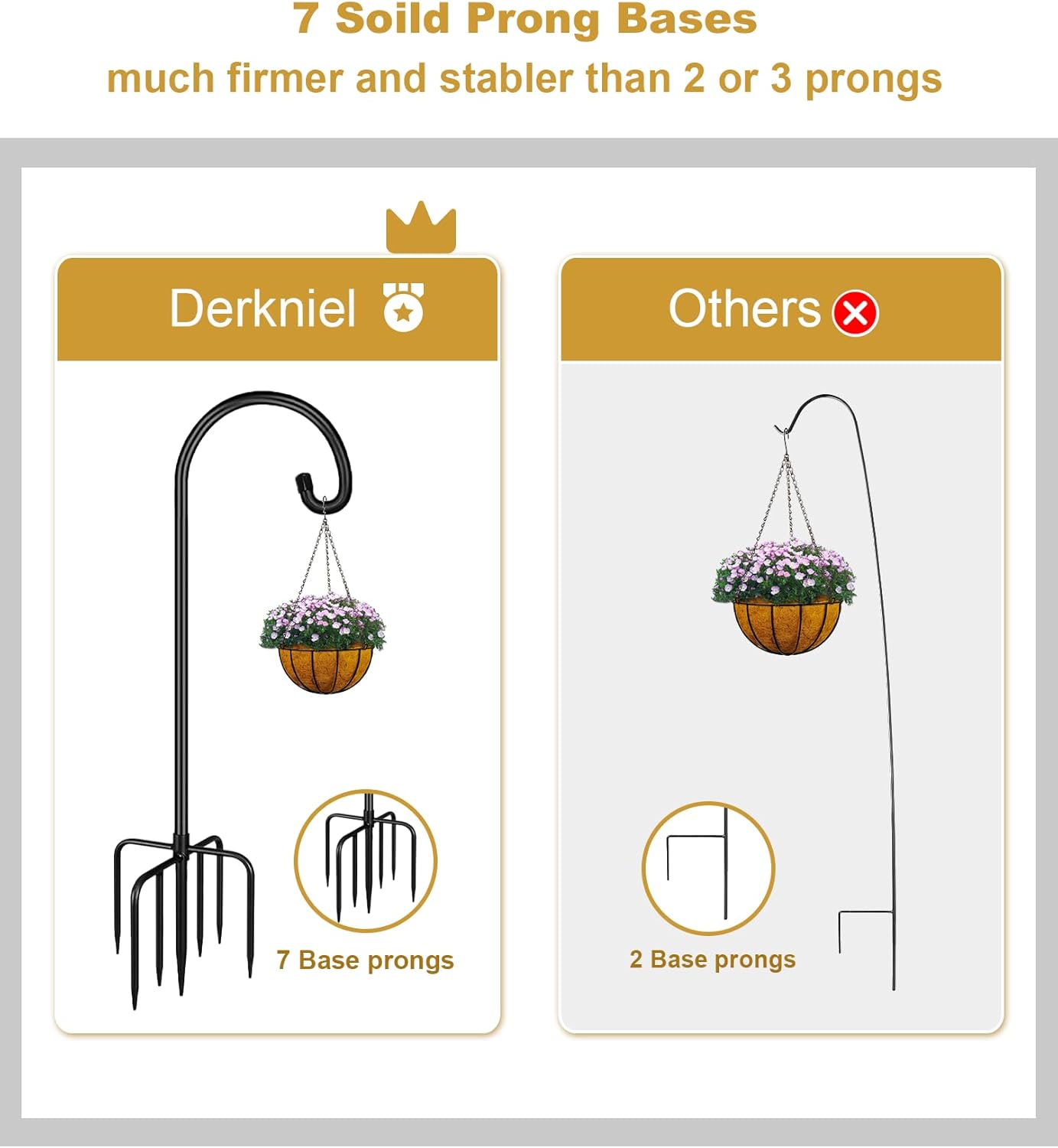 Shepherd Hook 92 Inch Tall Heavy-Duty Metal Garden Hanging Pole Stake for Bird Feeder Pole Plant Baskets, Black (2 Pack)