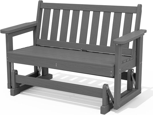 SERWALL Outdoor Glider Rocking Chair, HDPE All-Weather Resistant 2-Person Loveseat, Outdoor Rocking Bench Chair with 660LBS Capacity for Backyard Garden Porch, Grey