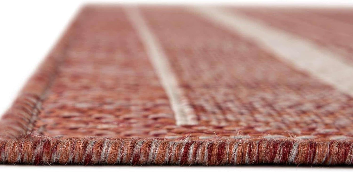 Unique Loom Outdoor Border Collection Area Rug - Soft Border (3' 3" x 5' 3" Rectangle Rust Red/Ivory)