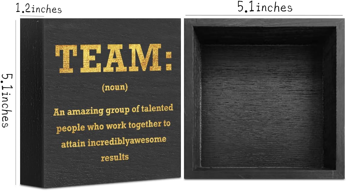 Motivational Team Noun Office Decor Wooden Box Sign, Office Desk Decor Cubicle Desk Accessories, Office Decorations for Work, Coworker Gifts Table Shelf Plaque Sign, Inspirational Wall Decor, Black
