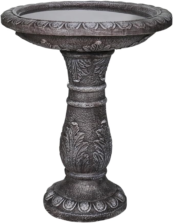 SKYFIRE 24.4" H Cement Bird Bath for Garden- Fibre Reinforced Concrete Bird Baths for Outdoors, Large Size Vintage Carved Pedestal Birdbath for Patio, Yard, Lawn -20”Dia. X 24.4”H Bird Fountain