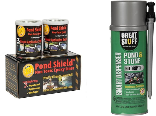 Pond Shield Pond Armor SKU-Clear-QT-R Non-Toxic 1.5-Quart Clear Epoxy Paint and Great Stuff 99112849 12 oz Black Smart Dispenser Pond & Stone Foam Sealant Bundle