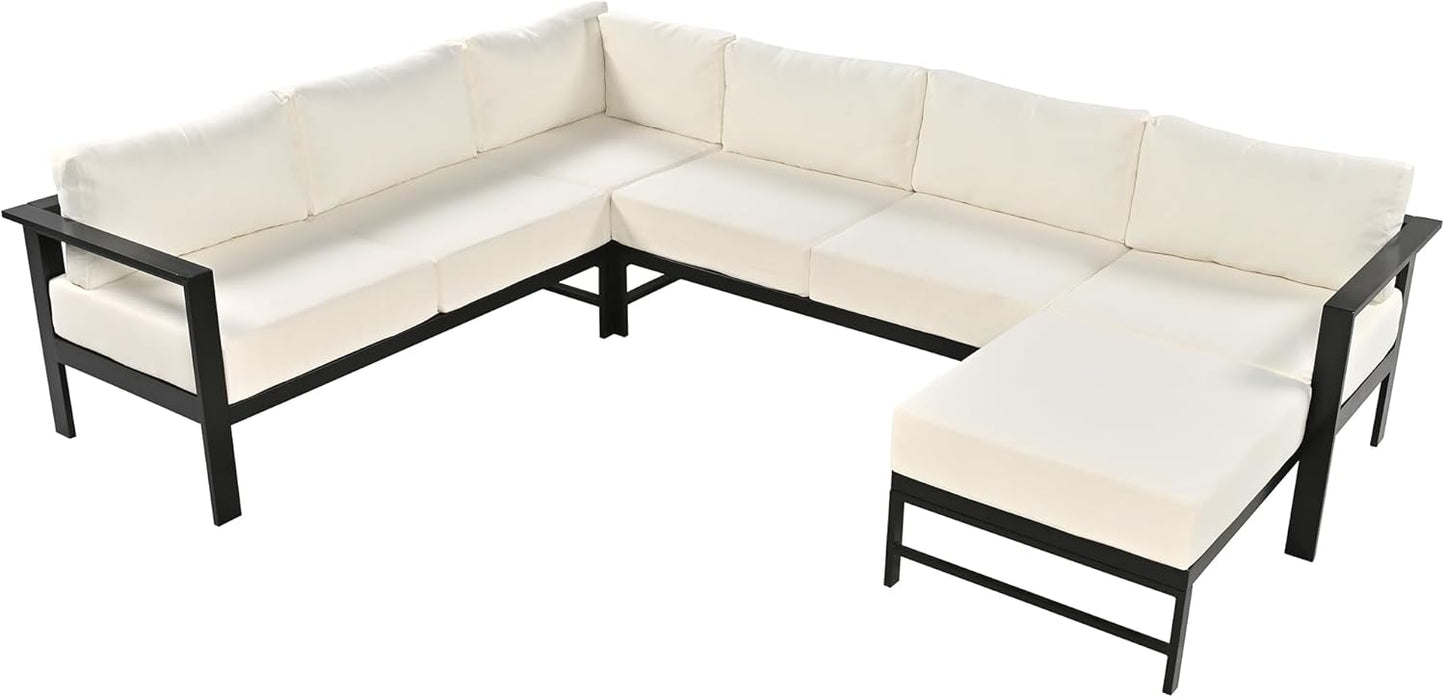 Multi-Person Outdoor Sofa Set, U-Shaped Aluminum Outdoor Sofa Set with Thick Cushions and Backrests, Modular Patio Sofa Set for Gardens, Backyards, and Balconies (White * 069)