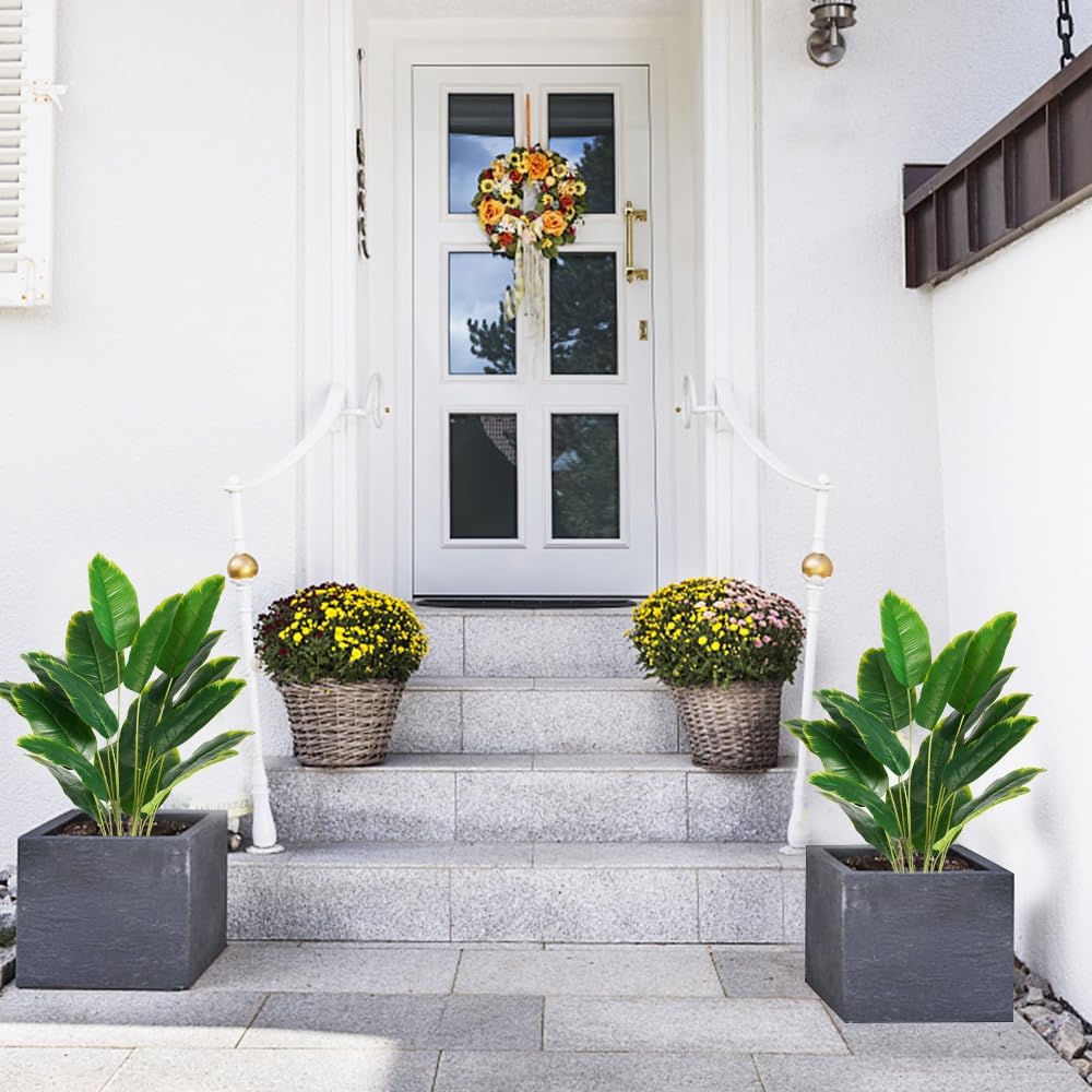 Melorca&Guilla Artificial Plants 2PCS 30“Artificial Bird of Paradise Plants,Faux Banana Tree,Fake Plants Tropical Greenery Shrubs Bushes for Garden Porch Window Box Shop Office Home Décor
