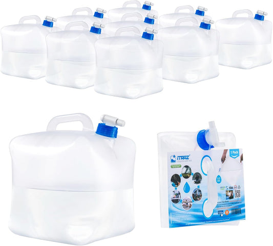 Collapsible Water Jug, 10 Packs 5.3 Gallon BPA Free Camping Water Container with Spigot, Portable Water Storage Carrier for Emergency Survival Hiking Backpacking Outdoors - Food Grade LDPE