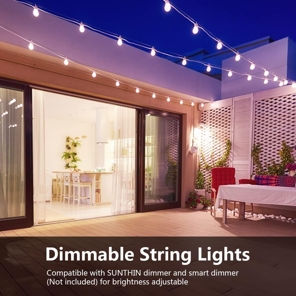 SUNTHIN White String Lights, 48ft White Outdoor Lights with 16 1W Shatterproof LED Bulbs for Patio, Garden, Backyard, Porch, Cafe, Deck, Wedding, Party