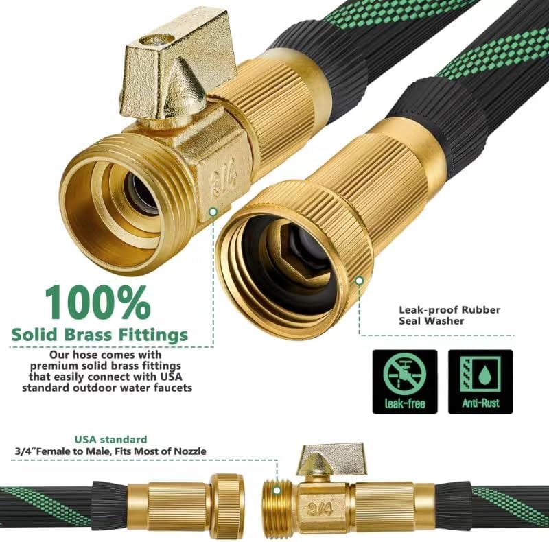 200 ft Garden Hose-No Kink,Heavy Duty,Lightweigh Flexible,Leakproof Water Hose with Sprayer Nozzle-3/4" Solid Brass Connectors-Rubber Car Hoses