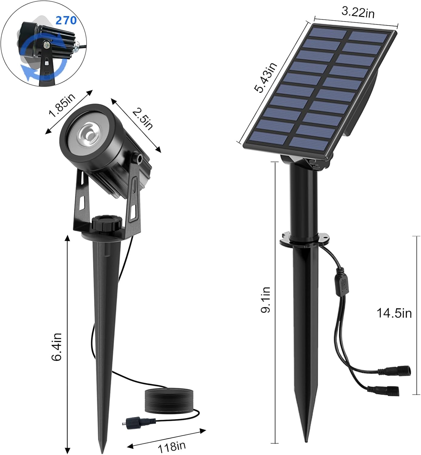 T-SUN Solar Spotlights Outdoor Waterproof, 2-in-1 Solar Landscape Spotlights LED Garden Spot Lights for Yard Tree Garden Pond Pool Area (Warm White)