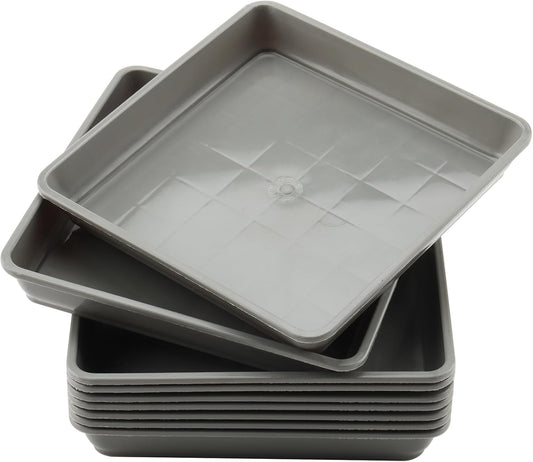JOIKIT 10 PCS 11.4 x 11.4 Inch Square Plant Saucer, Plastic Plant Saucer Drip Tray, Square Flower Pot Tray for Indoors and Outdoor Plant Pots, 1.6 Inch Deep, Gray