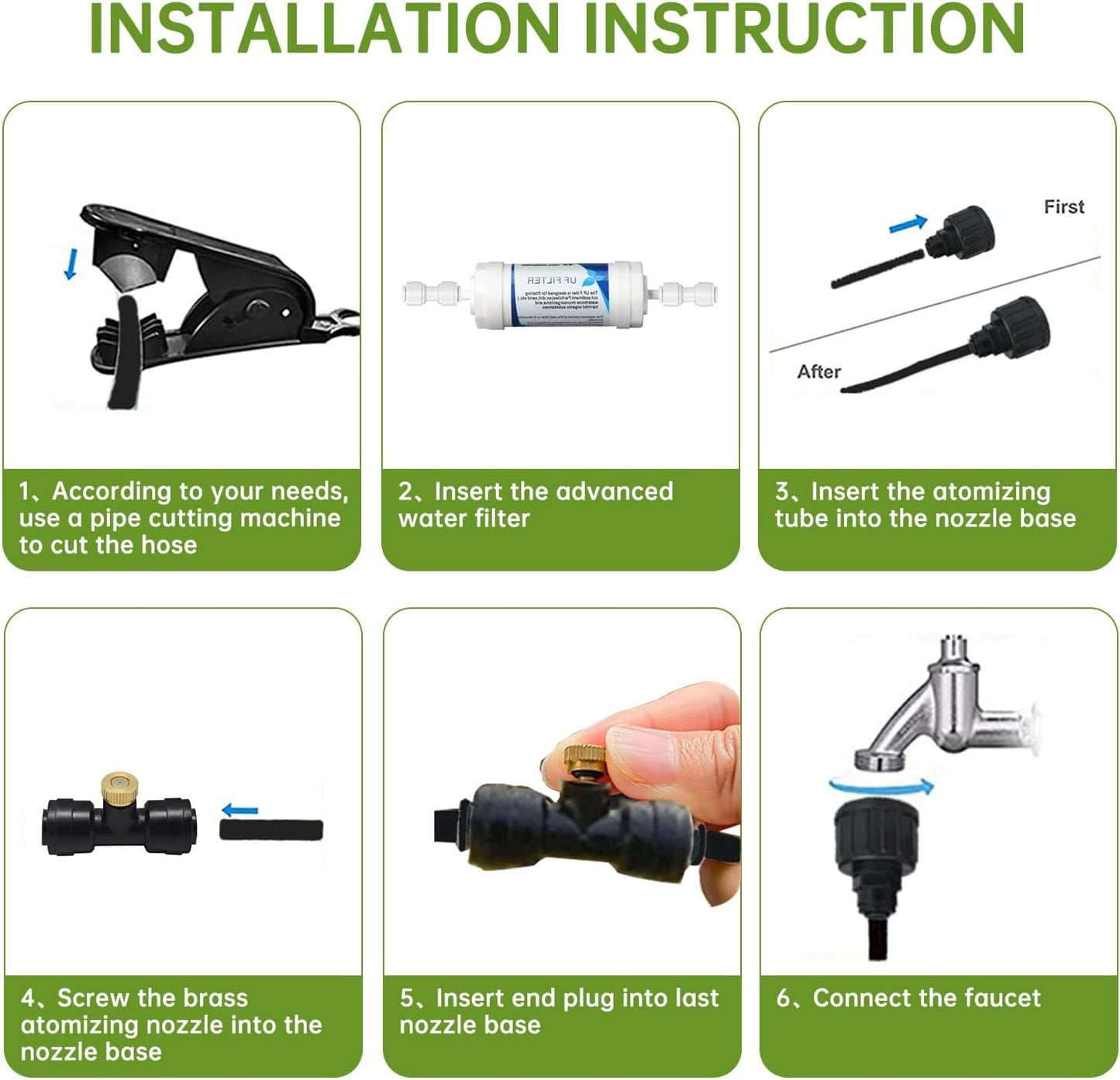 50FT Outdoor Misting Cooling System‌ - Patio Garden Kit with ‌Brass Nozzles & UV Tubing‌, DIY Install for ‌Pool, BBQ, Greenhouse‌, Water-Saving High Pressure Cooler