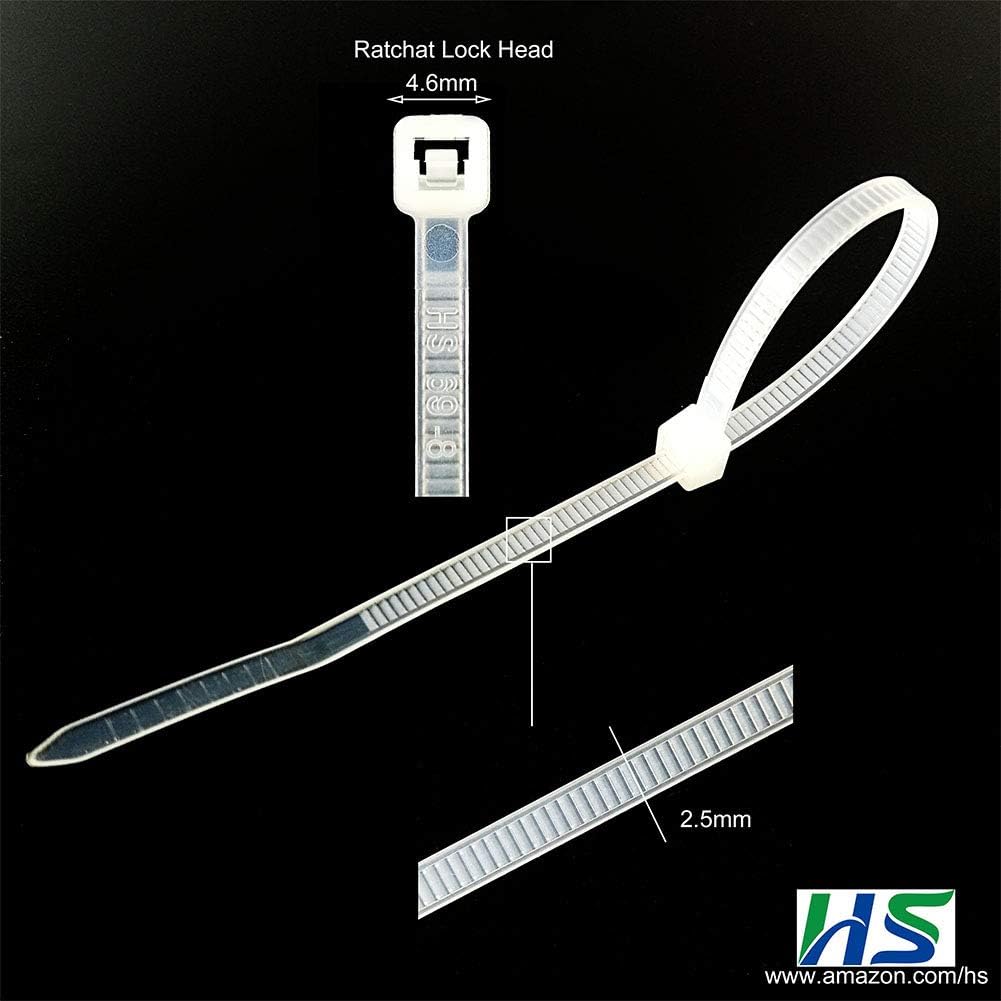 HS Narrow Zip Ties 4 Inch (600 Pack) Cable Ties in Black and White 18 Lbs Self-Locking Wire Ties Assortment for Electronics Cord Management