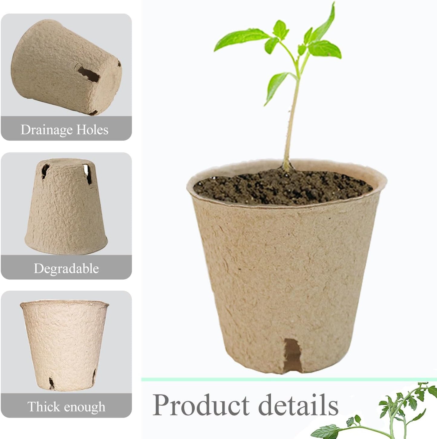 50Pcs Biodegradable Seedling Pots Seed Starter Kit 3.15 Inch Round Peat Pot with Drainage Holes, Plant Labels, Seedling Pickers & Garden Shovels