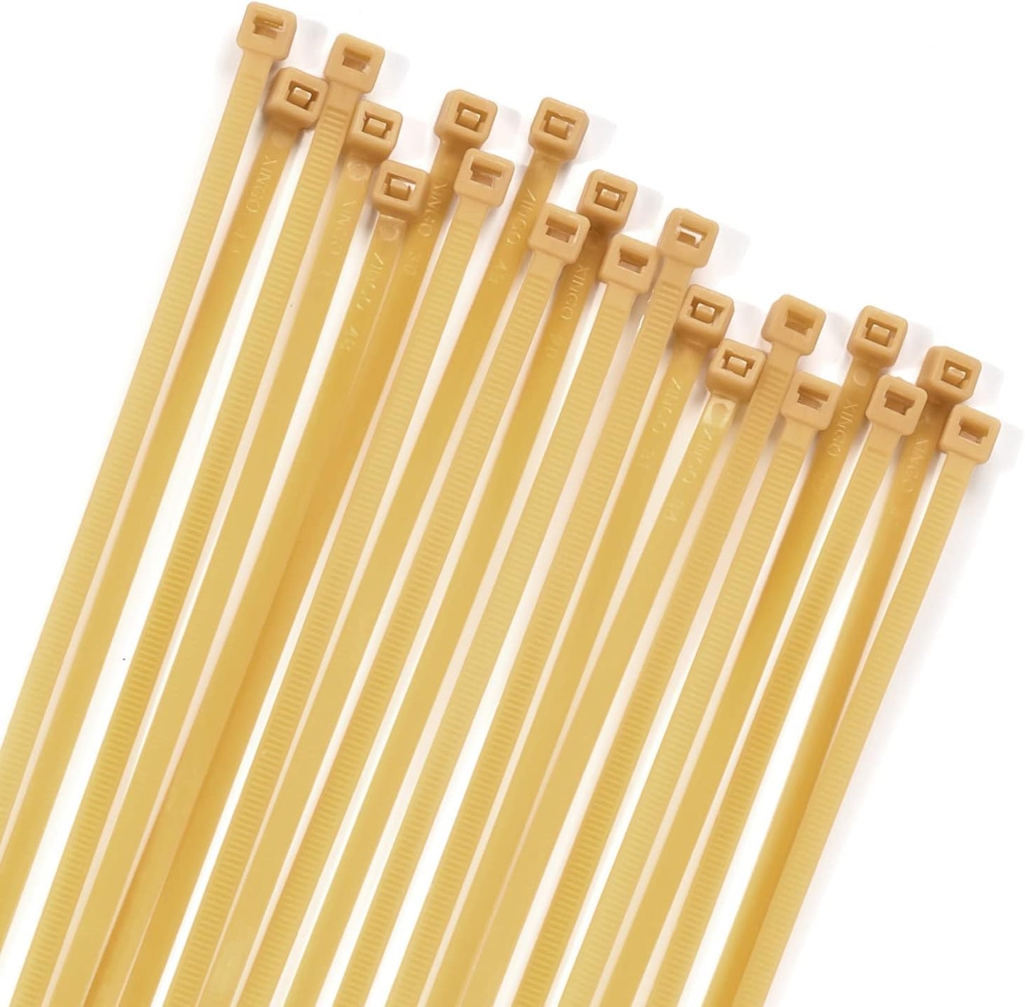 XINGO 100PCS Cable Zip Ties Heavy Duty, Premium Nylon Plastic Wire Ties with 50 Pounds Tensile Strength, Self-Locking Black Nylon Zip Ties for Indoor and Outdoor (14 inch, Gold)