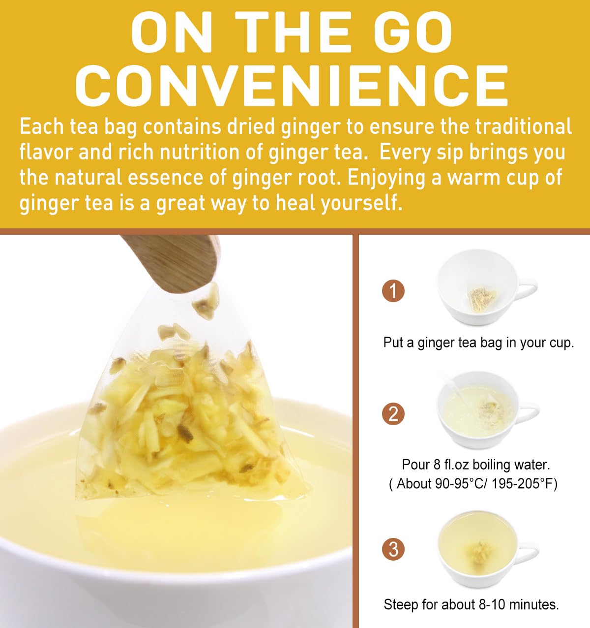 Olvvla - Premium Ginger Tea Bags - 2g X 56 Count - 100% Pure Natural Ginger Root Herbal Tea - Cut & Sifted - Non-GMO - Caffeine-free - Warm & Spicy - Relieve Nausea & Support Digestion