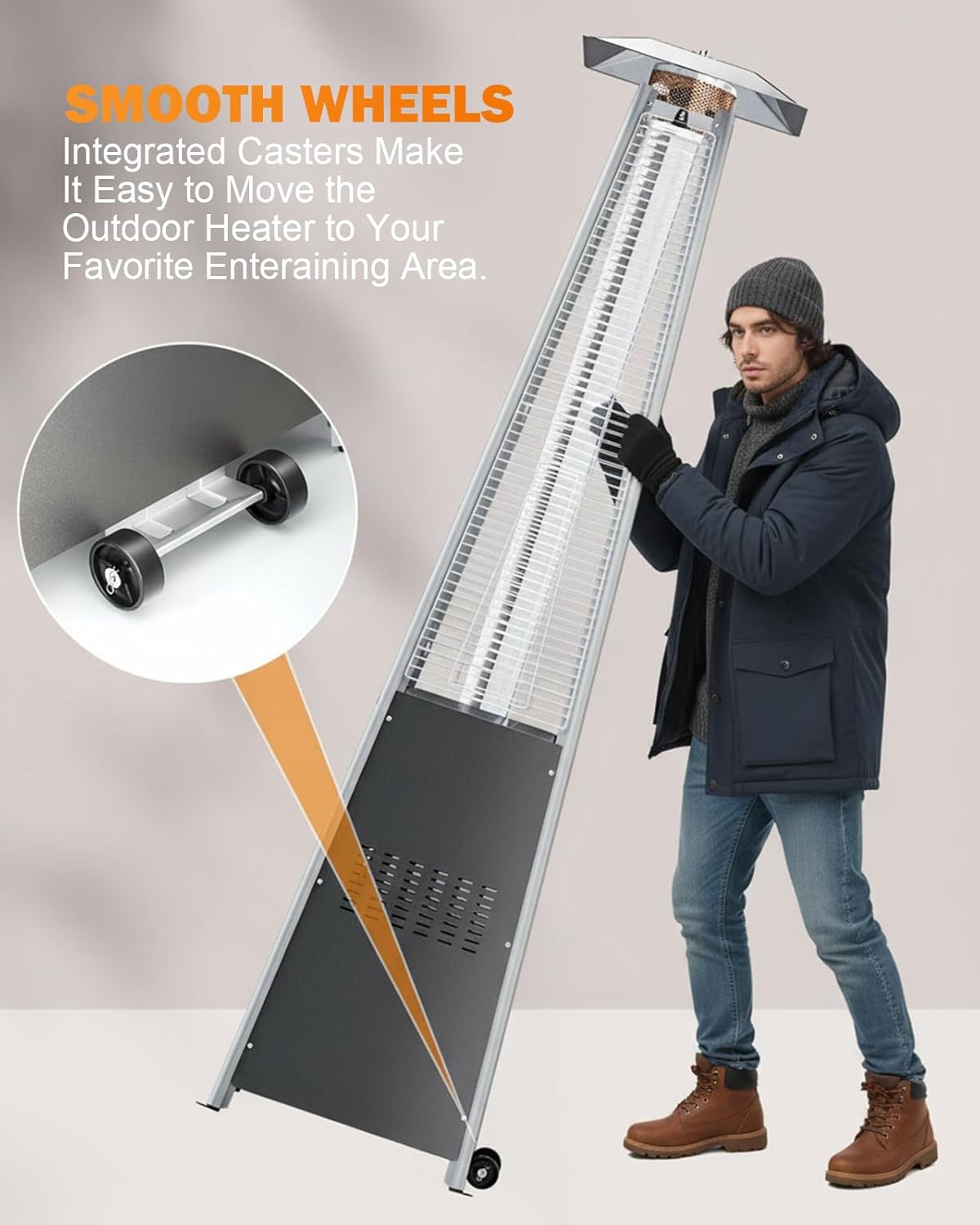 Patio Heater With Glass Tube, 48000 BTU Propane Patio Heaters For Outdoor Use With Cover & Wheels, Commercial Outdoor Heater For Patio Backyard, Multiple Protection System (Gray) (1 heater)