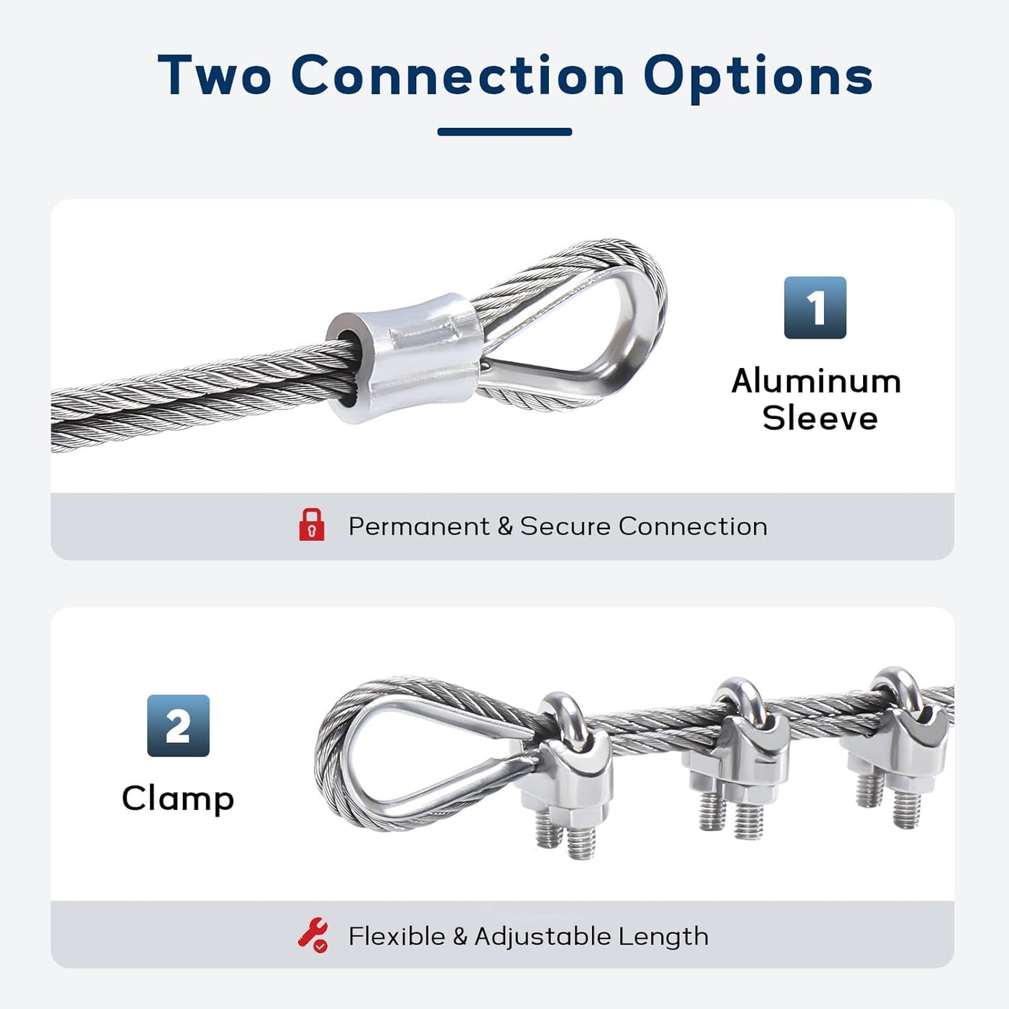 1/8 Inch Stainless Steel Cable 164FT, 7x19 Strand Wire Rope Kit with Thimbles, Clips & Aluminium Sleeves for Plants Climbing, Deck Fence Railing, String Light Haning and DIY Projects