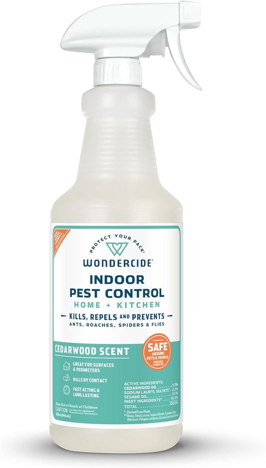 Wondercide - Indoor Pest Control Spray for Home and Kitchen - Ant, Roach, Spider, Fly, Flea, Bug Killer and Insect Repellent - with Natural Essential Oils - Pet and Family Safe — Cedarwood 32 oz