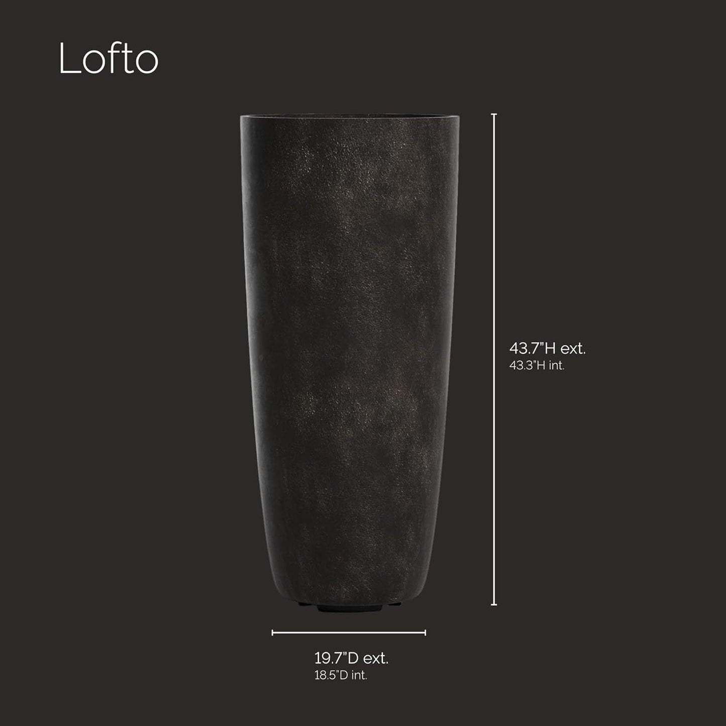 Lofto Tall Planter – Brown Stone Finish – Fiberglass Indoor/Outdoor and Weather-Resistant Large Planter (19.7" D x 43.7" H Exterior, 18.5" D x 43.3" H Interior)