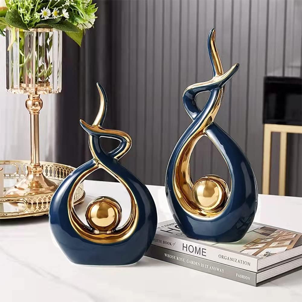 Norrclp Home Decor Modern Abstract Art Ceramic Statue Table Decorations for Dining Room Living Room Office Centerpiece (Blue and Gold, Large)